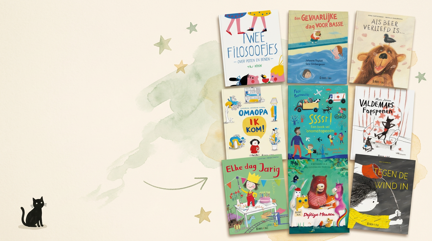 Een selectie van Book-A-Tale prentenboeken, zacht gestyled op papier